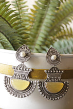 Load image into Gallery viewer, Lemon Yellow Glass Stone Embedded Premium Oxidised Finish Warrior Dangler Earrings
