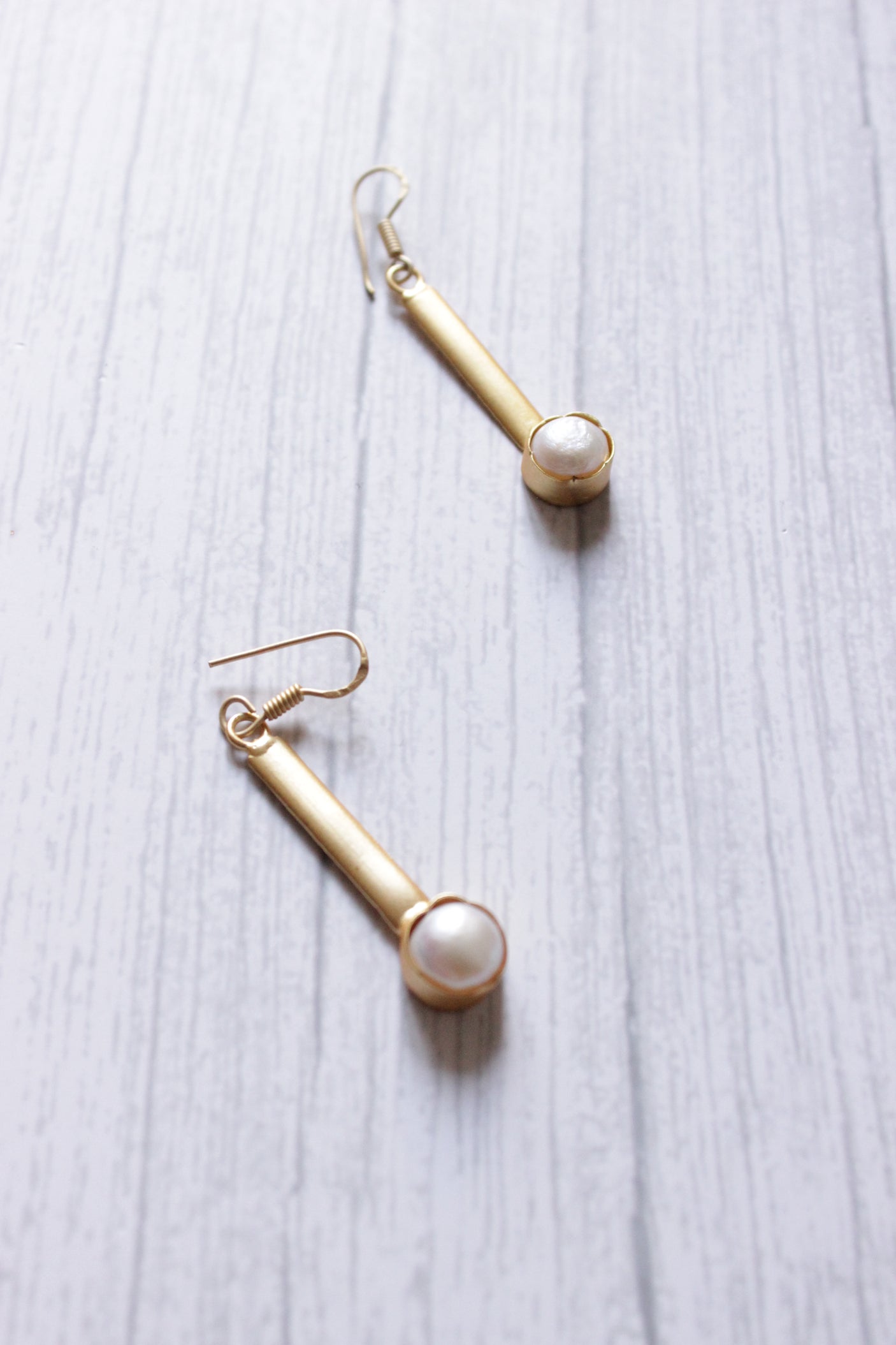 Baroque Pearl Gemstone Handmade Gold Plated Hook Earrings