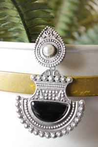 Black Glass Stone Embedded Premium Oxidised Finish Warrior Dangler Earrings