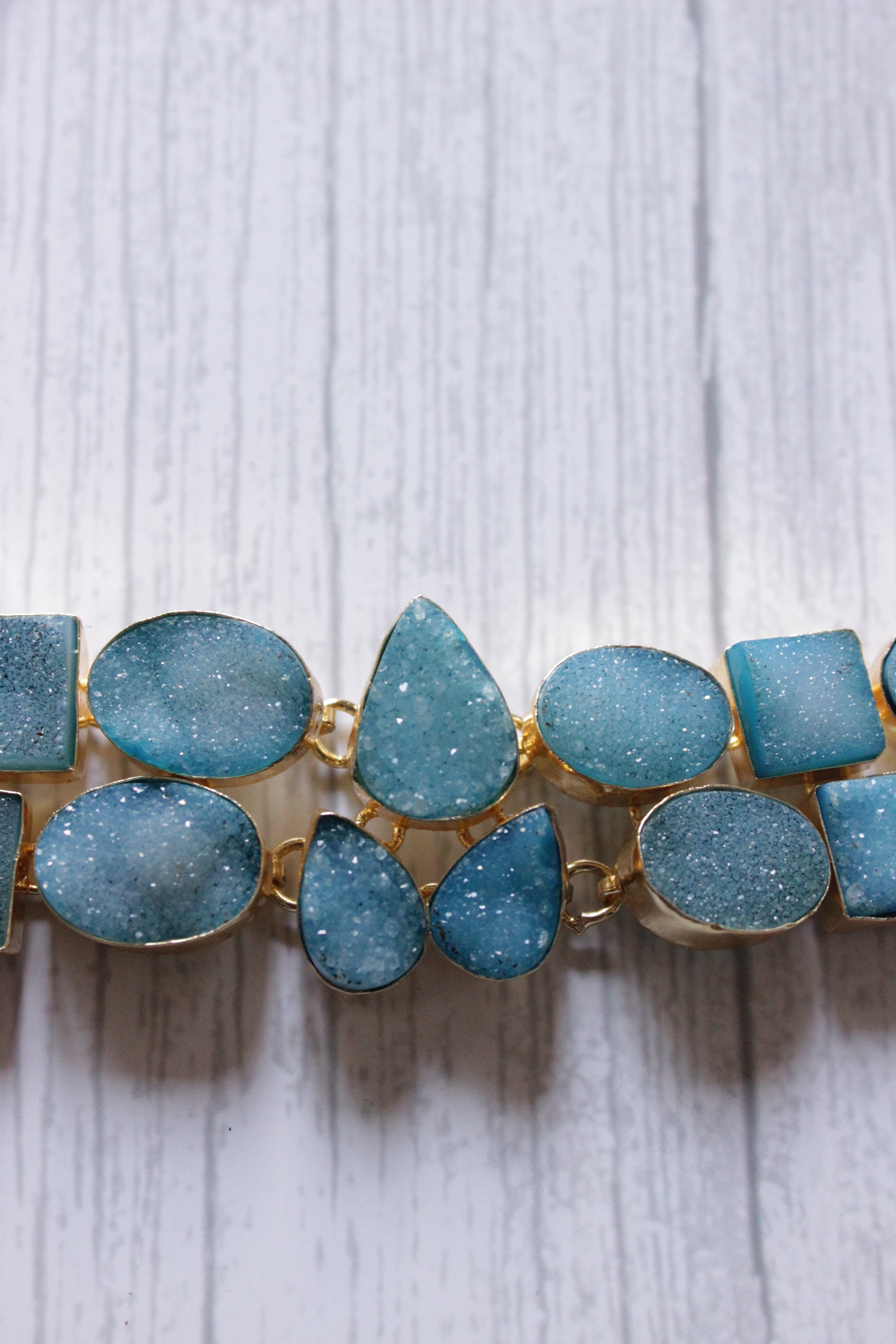 Turquoise Sugar Druzy Gemstone Embedded Gold Plated Choker Necklace