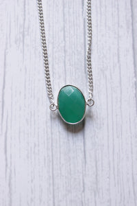 Emerald Quartz Oval Cut Gemstone Embedded Gold Plated Necklace