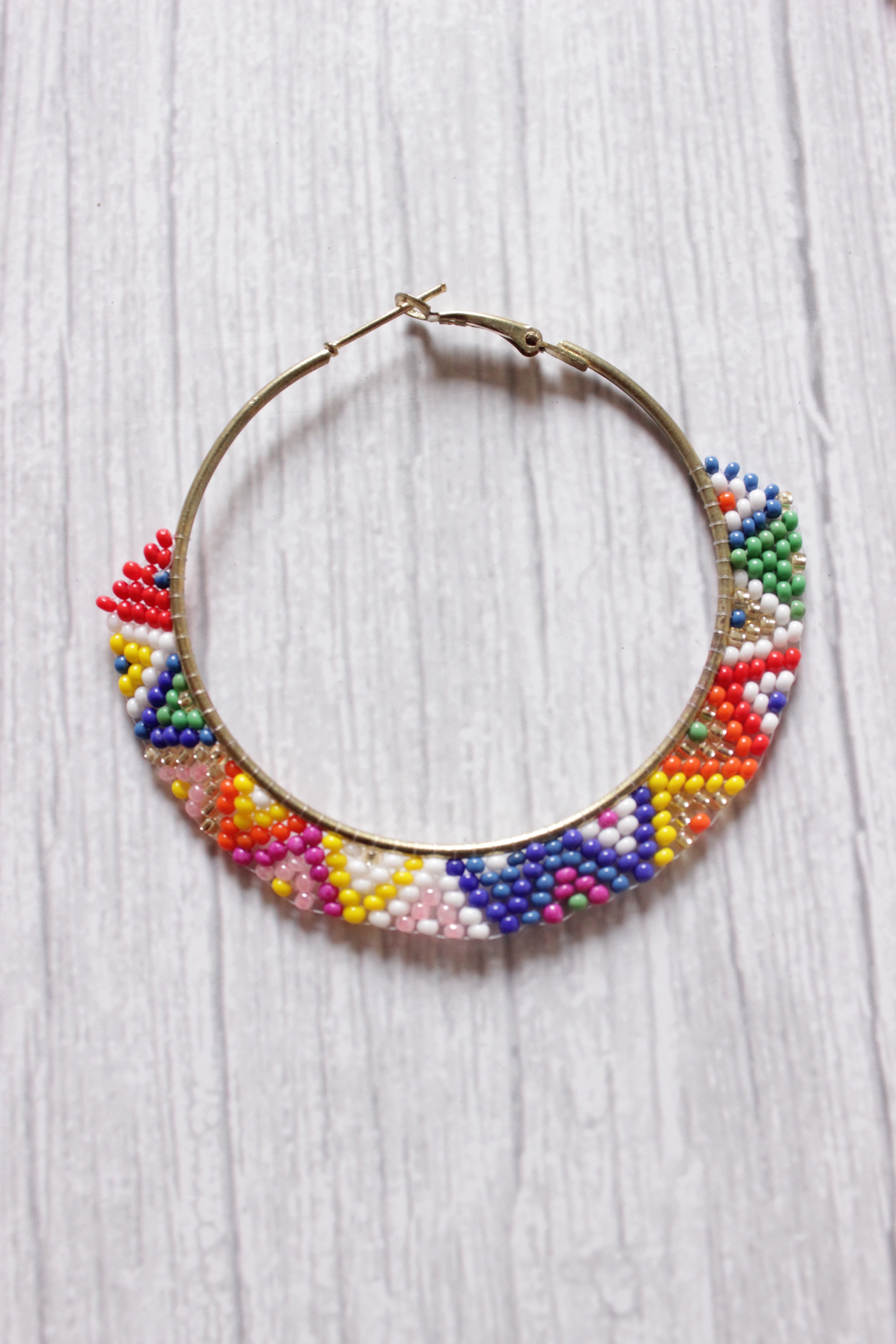 Multi-Color Beaded Handcrafted Hoop Earrings
