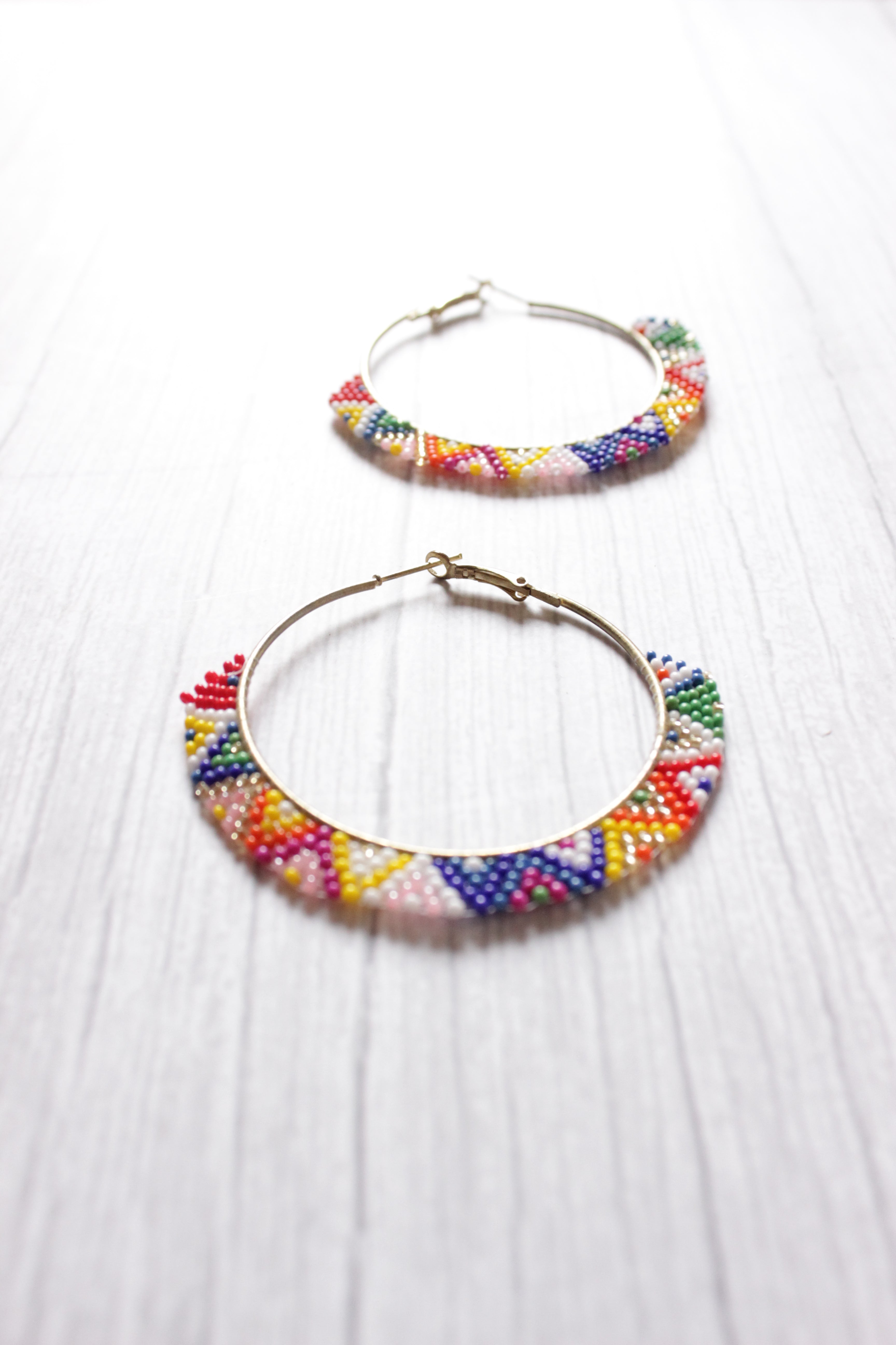 Multi-Color Beaded Handcrafted Hoop Earrings