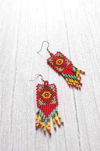 Red, Turquoise and Yellow Handcrafted Beaded Necklace Set