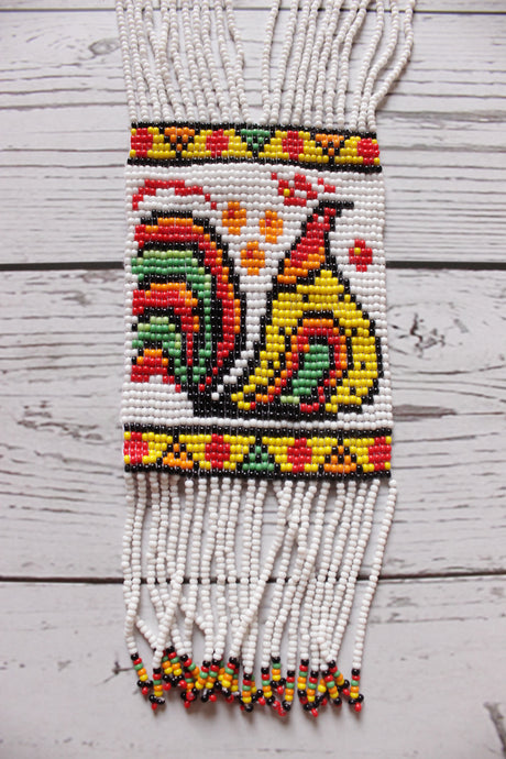 White and Multi-Color Handcrafted Beaded Necklace