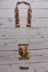 White and Multi-Color Handcrafted Beaded Necklace