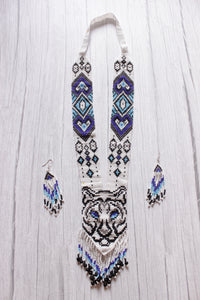 White and Shades of Blue Handcrafted Beaded Necklace Set