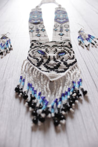 White and Shades of Blue Handcrafted Beaded Necklace Set