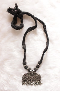 Flower Motifs Detailed Thread Closure Premium Oxidised Finish Brass Necklace