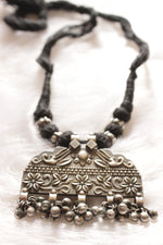 Load image into Gallery viewer, Flower Motifs Detailed Thread Closure Premium Oxidised Finish Brass Necklace
