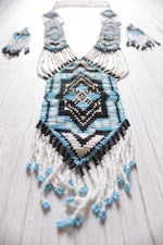 Load image into Gallery viewer, Shades of Blue &amp; Monochrome Handcrafted Beaded Necklace Set with Dangler Earrings
