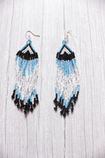 Load image into Gallery viewer, Shades of Blue &amp; Monochrome Handcrafted Beaded Necklace Set with Dangler Earrings

