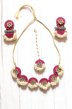 Load image into Gallery viewer, Vibrant Fabric Set of 3 Accentuated with Kundan and White Beads - Set of Necklace, Earrings and Mangtika
