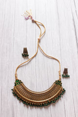 Green Stones Detailing Gold Finish Choker Necklace Set