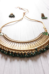 Green Stones Detailing Gold Finish Choker Necklace Set