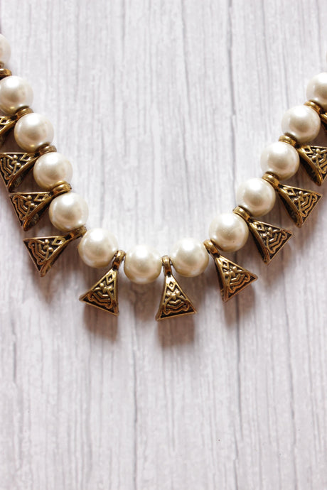 Gold-Toned White Pearl Choker Necklace Set