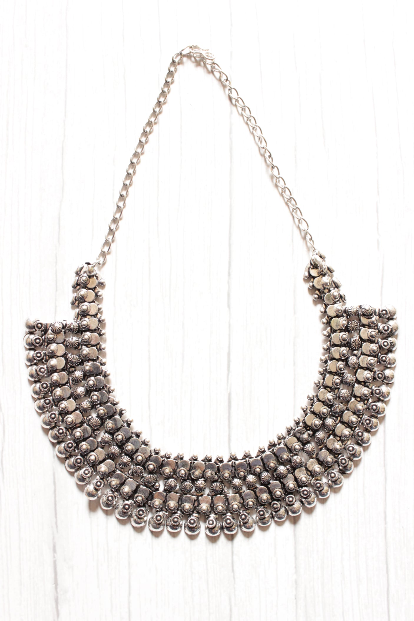 Oxidised Silver Finish Elaborate Necklace
