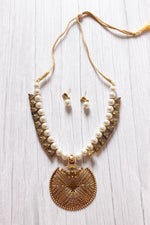 Load image into Gallery viewer, Gold-Toned White Pearl Necklace Set with Statement Pendant
