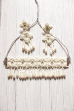 Load image into Gallery viewer, White Beaded Exclusive Choker Necklace Set with 2 Layer Dangler Earrings
