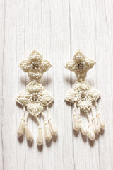 White Beaded Exclusive Choker Necklace Set with 2 Layer Dangler Earrings