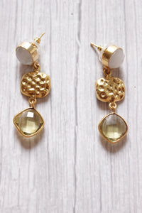 White Pearl and Glass Stone Embedded Brass Dangler Earrings