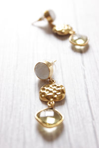 White Pearl and Glass Stone Embedded Brass Dangler Earrings