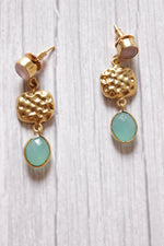 Load image into Gallery viewer, Peach and Turquoise Stone Embedded Brass Dangler Earrings

