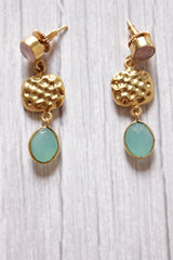 Peach and Turquoise Stone Embedded Brass Dangler Earrings