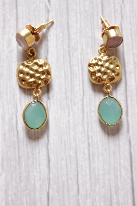 Peach and Turquoise Stone Embedded Brass Dangler Earrings