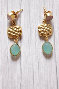 Peach and Turquoise Stone Embedded Brass Dangler Earrings