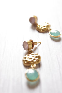 Peach and Turquoise Stone Embedded Brass Dangler Earrings