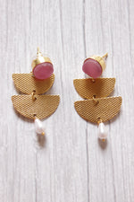 Load image into Gallery viewer, Pink Natural Stone Embedded Brass Dangler Earrings
