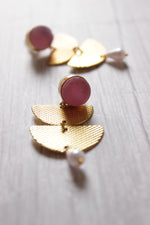Load image into Gallery viewer, Pink Natural Stone Embedded Brass Dangler Earrings
