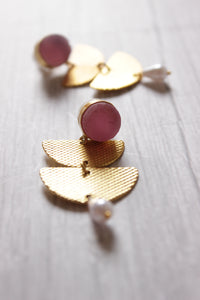 Pink Natural Stone Embedded Brass Dangler Earrings
