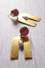 Load image into Gallery viewer, Pink Natural Stone Embedded Horse Shoe Brass Dangler Earrings
