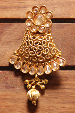 Load image into Gallery viewer, Gold Toned Kundan Stones Embedded Flower Motif Earrings
