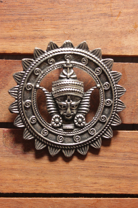 Religious Motif Statement Circular Oxidised Finish Stud Earrings