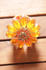 Load image into Gallery viewer, Sun Yellow Glass Stones Flower Shaped Silver Finish Metal Ring
