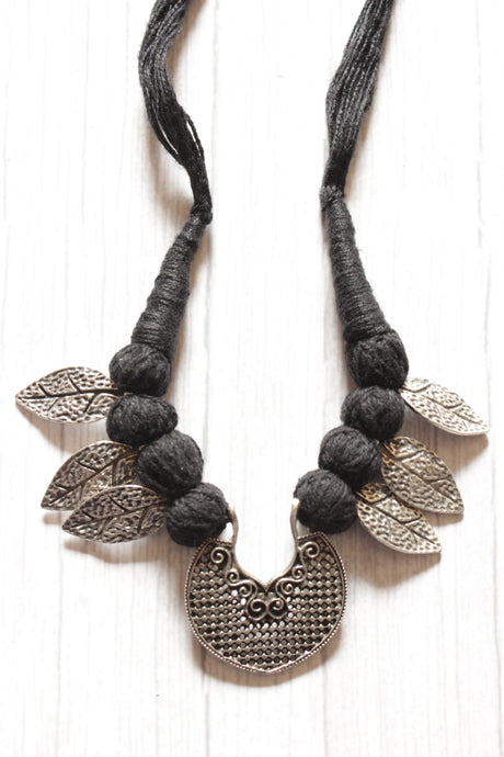 Leaf Motif Adjustable Thread Closure Premium Oxidised Finish Brass Necklace