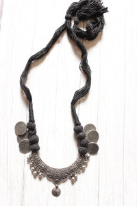 Hasli Style Elaborately Detailed Adjustable Thread Closure Premium Oxidised Finish Brass Necklace