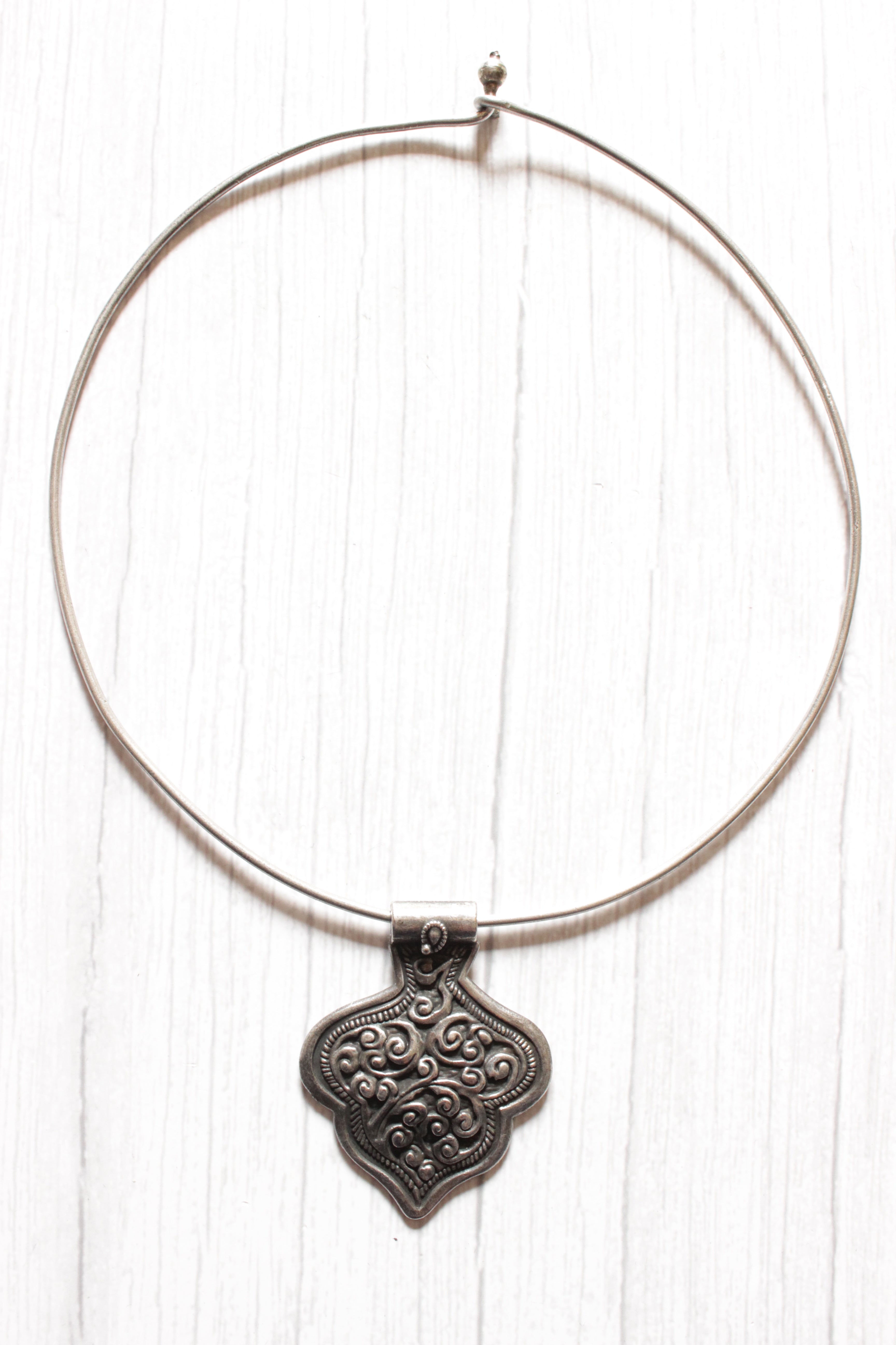 Minimal Statement Pendant Metal Closure Premium Oxidised Finish Brass Necklace