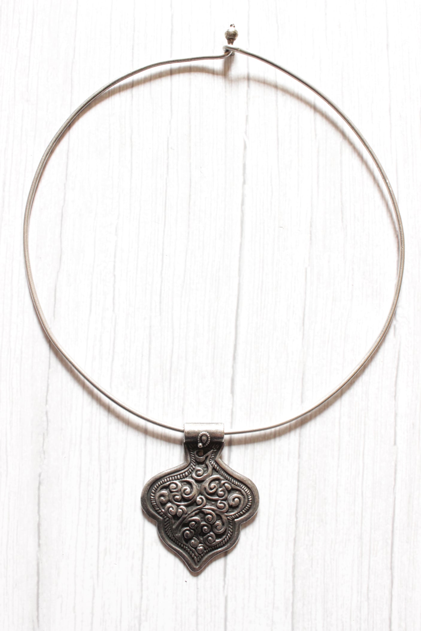 Minimal Statement Pendant Metal Closure Premium Oxidised Finish Brass Necklace