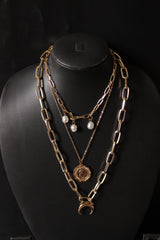 Half Moon Triple Layered Gold Plated Necklace