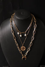 Load image into Gallery viewer, Half Moon Triple Layered Gold Plated Necklace
