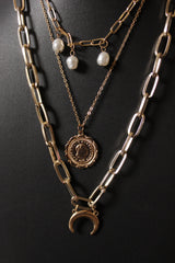 Half Moon Triple Layered Gold Plated Necklace