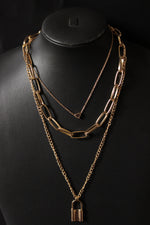 Load image into Gallery viewer, Gold Plated Lock and Chain Layered Necklace
