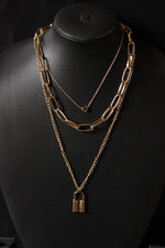 Load image into Gallery viewer, Gold Plated Lock and Chain Layered Necklace

