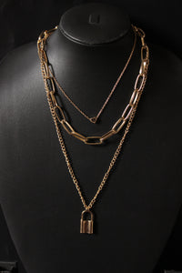 Gold Plated Lock and Chain Layered Necklace