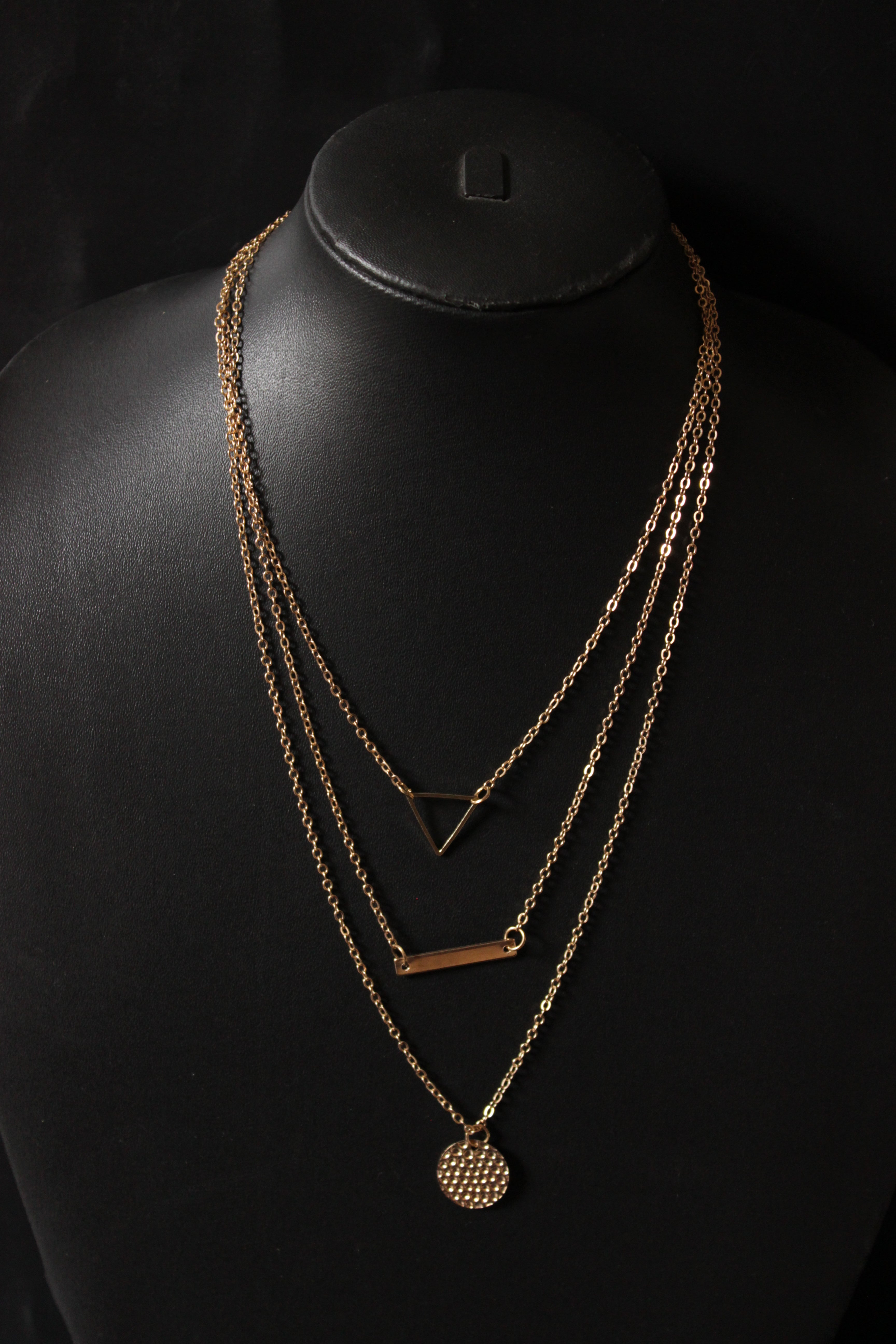 3 Layered Gold Plated Geometric Shapes Necklace