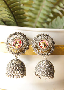 Hand Painted Face Premium Oxidised Finish Brass Jhumka Earrings